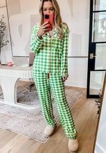 Load image into Gallery viewer, Plaid Collared Neck Long Sleeve Top and Pants Set