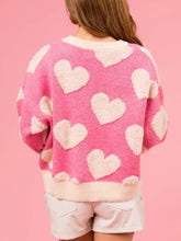 Load image into Gallery viewer, Valentine’s Day Fuzzy Heart Round Neck Long Sleeve Sweater