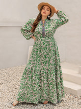 Load image into Gallery viewer, Plus Size Printed Notched Long Sleeve Maxi Dress