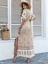 Load image into Gallery viewer, Drawstring Printed Plunge Half Sleeve Dress