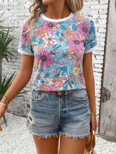 Load image into Gallery viewer, Floral Round Neck Short Sleeve T-Shirt