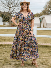 Load image into Gallery viewer, Plus Size Tied Printed Short Sleeve Midi Dress