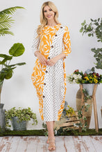 Load image into Gallery viewer, Celeste Full Size Floral Polka Dot Contrast Midi-Dress with Pockets