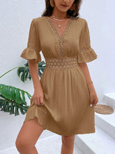 Load image into Gallery viewer, Cutout V-Neck Flounce Sleeve Mini Dress