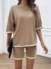 Load image into Gallery viewer, Contrast Trim Round Neck Top and Shorts Set