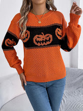 Load image into Gallery viewer, Pumpkin Round Neck Long Sleeve Sweater