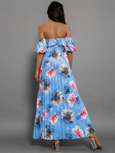 Load image into Gallery viewer, Pleated Floral Off-Shoulder Short Sleeve Midi Dress