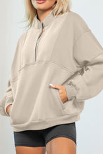 Load image into Gallery viewer, Half Zip Drop Shoulder Long Sleeve Sweatshirt