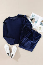 Load image into Gallery viewer, Velvet Round Neck Long Sleeve Top and Drawstring Pants Lounge Set