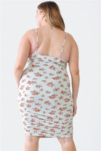 Load image into Gallery viewer, Blue Leopard Plus Size Ruched Floral Square Neck Cami Dress