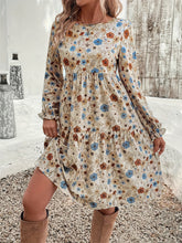 Load image into Gallery viewer, Ruffled Printed Round Neck Long Sleeve Dress