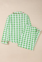 Load image into Gallery viewer, Plaid Collared Neck Long Sleeve Top and Pants Set