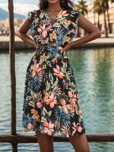 Load image into Gallery viewer, Ruffled Printed Surplice Cap Sleeve Dress