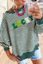 Load image into Gallery viewer, LUCKY Striped Round Neck Long Sleeve Sweatshirt