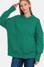 Load image into Gallery viewer, Zenana Half Snap Long Sleeve Hoodie with Kangaroo Pocket