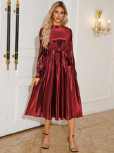 Load image into Gallery viewer, Tie Waist Long Sleeve Midi Dress