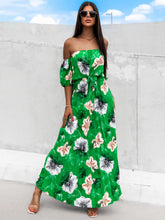 Load image into Gallery viewer, Pleated Floral Off-Shoulder Short Sleeve Midi Dress