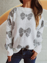 Load image into Gallery viewer, Bow Round Neck Dropped Shoulder Sweater