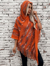 Load image into Gallery viewer, Fringe Contrast Hooded Poncho