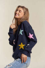 Load image into Gallery viewer, ADORA Stars Pattern Round Neck Drop Shoulder Sweater