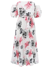 Load image into Gallery viewer, Pleated Floral Off-Shoulder Short Sleeve Midi Dress