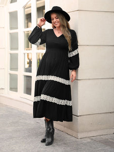 Plus Size Minka Lace Detail V-Neck Long Sleeve Midi Dress