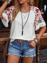 Load image into Gallery viewer, Fringe Round Neck Floral Half Sleeve T-Shirt