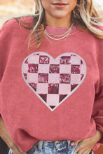 Load image into Gallery viewer, Valentine’s Day Sequin Checkered Heart Long Sleeve Sweatshirt