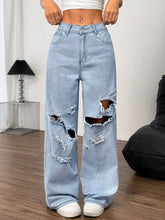 Load image into Gallery viewer, Distressed Wide Leg Jeans with Pockets