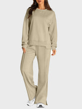 Load image into Gallery viewer, Round Neck Long Sleeve Top and Slit Pants Set