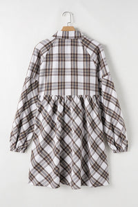 Plaid Long Sleeve Mini Shirt Dress