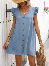 Load image into Gallery viewer, Button Up V-Neck Cap Sleeve Mini Dress