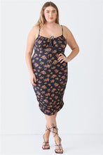 Load image into Gallery viewer, Blue Leopard Plus Size Ruched Floral Square Neck Cami Dress