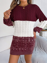 Load image into Gallery viewer, Cable-Knit Round Neck Color Block Sweater Dress