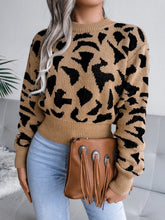 Load image into Gallery viewer, Leopard Round Neck Dropped Shoulder Sweater