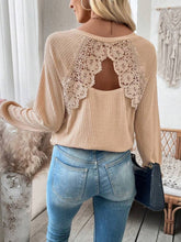 Load image into Gallery viewer, Lace Detail Cutout V-Neck Long Sleeve T-Shirt