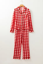 Load image into Gallery viewer, Plaid Collared Neck Long Sleeve Top and Pants Set