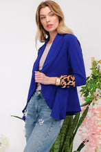 Load image into Gallery viewer, Celeste Full Size Rolled Leopard Cuff Open Front Blazer