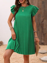 Load image into Gallery viewer, Pleated Round Neck Cap Sleeve Mini Dress