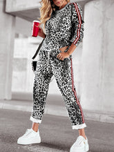 Load image into Gallery viewer, Leopard Round Neck Long Sleeve Top and Pants Set