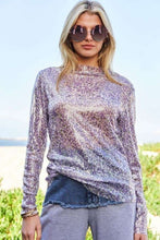 Load image into Gallery viewer, Davi &amp; Dani Sequin Mock Neck Long Sleeve Mesh Top