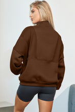 Load image into Gallery viewer, Half Zip Drop Shoulder Long Sleeve Sweatshirt