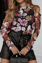 Load image into Gallery viewer, Floral Mock Neck Long Sleeve Mesh Top