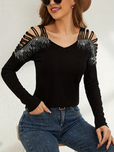 Load image into Gallery viewer, Rhinestone Cutout Long Sleeve T-Shirt