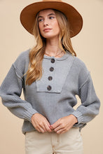 Load image into Gallery viewer, Annie Wear Half Button Ribbed Hem Sweater