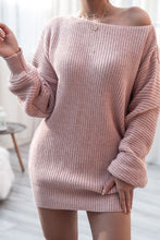 Load image into Gallery viewer, Boat Neck Long Sleeve Mini Sweater Dress