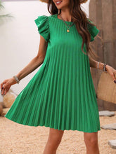 Load image into Gallery viewer, Pleated Round Neck Cap Sleeve Mini Dress