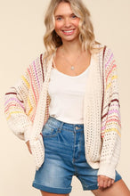 Load image into Gallery viewer, Haptics Full Size Striped Crochet Open Front Cardigan