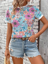 Load image into Gallery viewer, Floral Round Neck Short Sleeve T-Shirt