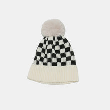 Load image into Gallery viewer, Checkered Knit Hat with Pompom